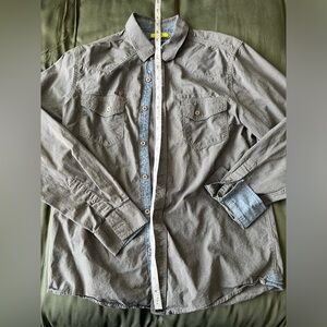 American Rag button down, M, blue detail on hem and cuffs